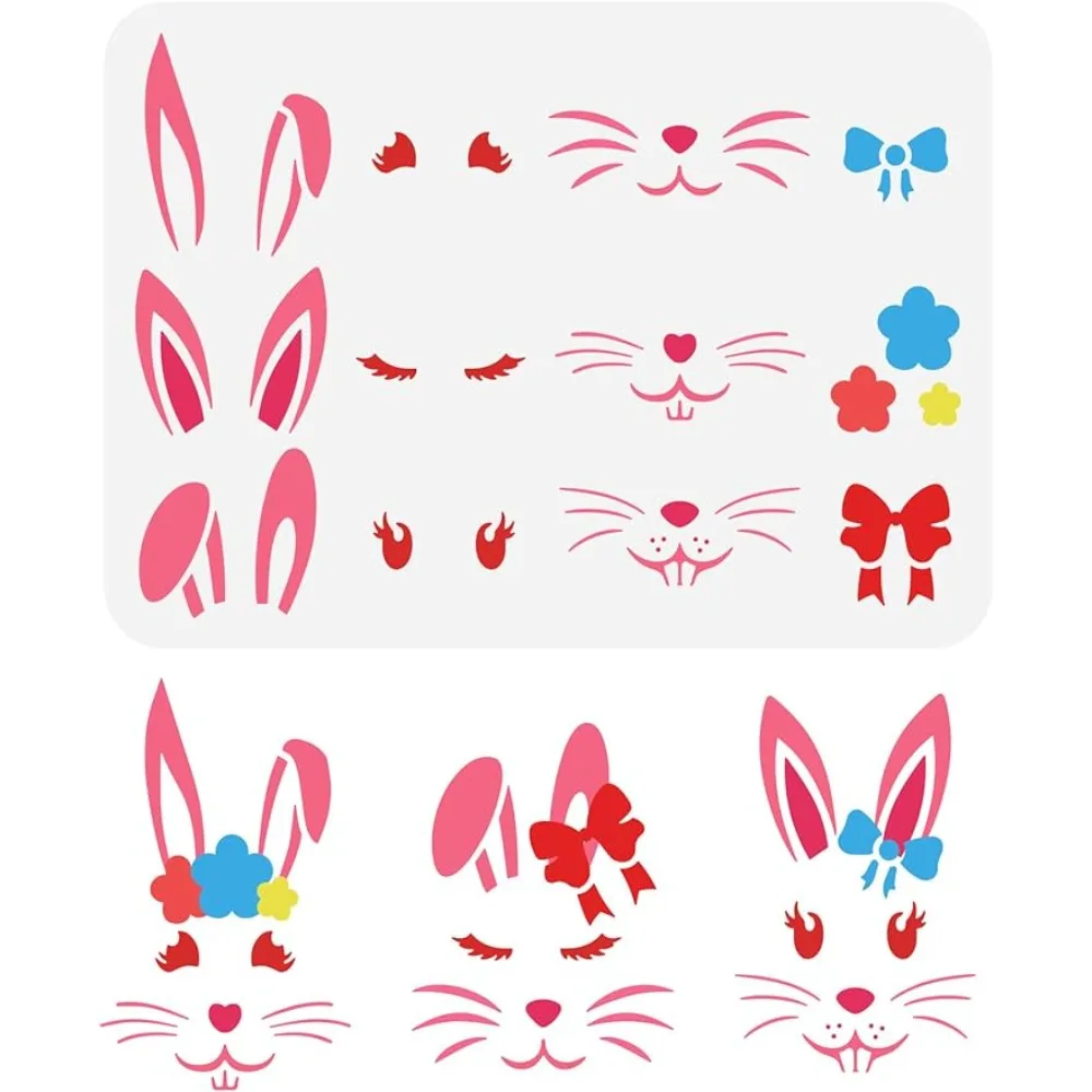 

Easter Bunny Face Stencil 11.7x8.3inch Reusable Cute Rabbit Eye and Ear Drawing Stencil Easter Theme Decoration Stencil