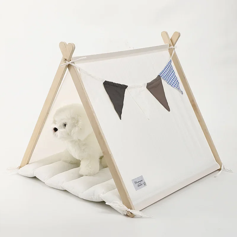 Hot Sale Nature Windproof Pet House Luxury Fashion Dog Cat Bed Pet Teepee Tent with Mat for Pets