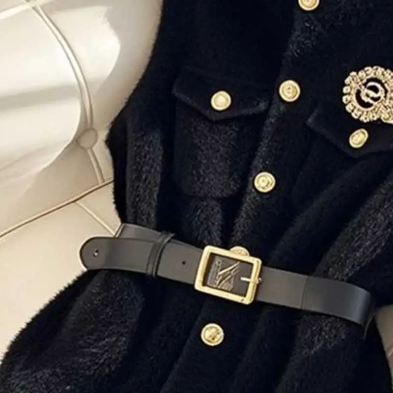 Women Clothing Autumn Autumn Fashion Korean Office Lady All-match Button Knitting Solid Color Female Appear Thin Tank Top Top Te