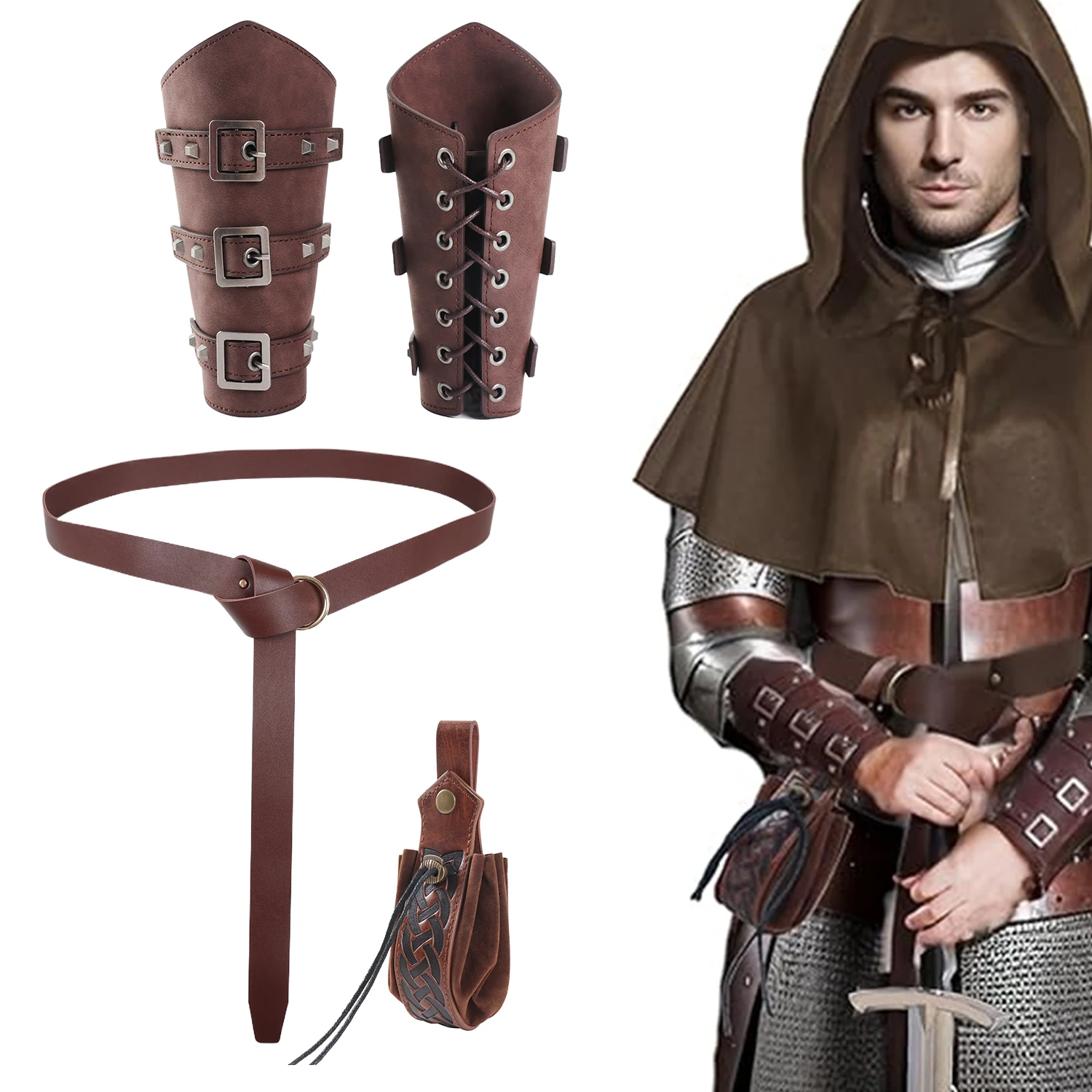 Halloween Kostüm zubehör Set mittelalter lichen Gürtel Retro Tasche Wikinger Krieger Arm schützer Cosplay Requisiten Anime Zubehör