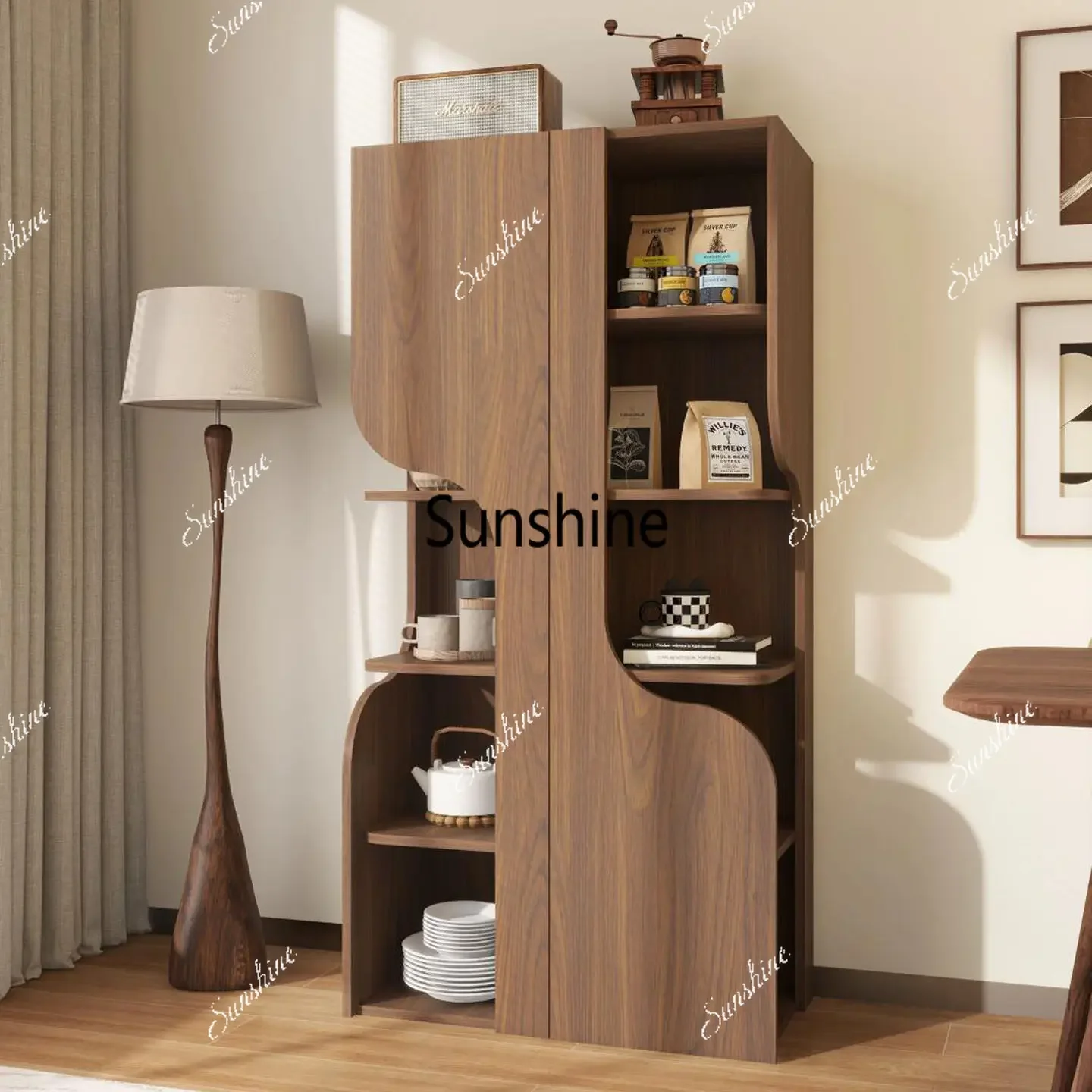 YBookshelf combination medieval wabi-sabi wind solid wood storage, home living room corner landing