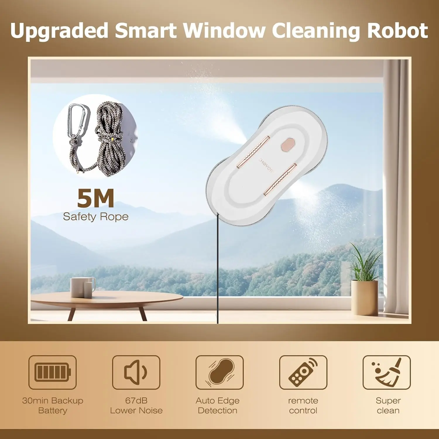 Window Cleaning Robot with Dual Spray, Remote Control, 3000Pa Suction for Glass, Door, Vertical Surfaces