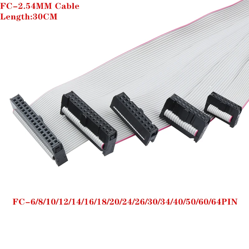 2.54MM Pitch FC-6/8/10/12/16/20/26/30/40/50/60/64 PIN 30CM JTAG ISP DOWNLOAD CABLE Gray Flat Ribbon Data FOR DC3 IDC BOX HEADER