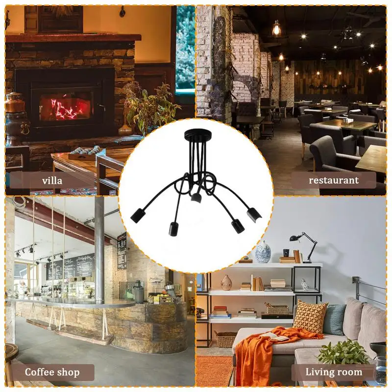 

5 Light Sputnik Chandelier Modern Farmhouse Lighting Semi Flush Mount Ceiling Lamp Retro Iron Pendant Light For Bedroom Kitchen
