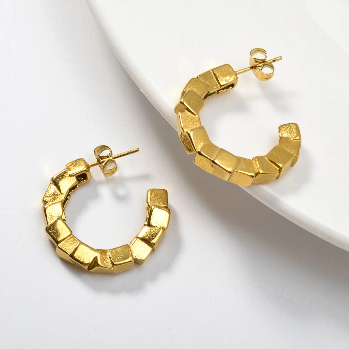 ZEADear Cuban Earrings Unique Accessories Gold Color Jewelry C Shape Earring Stainless Steel Ornaments Birthday Gift