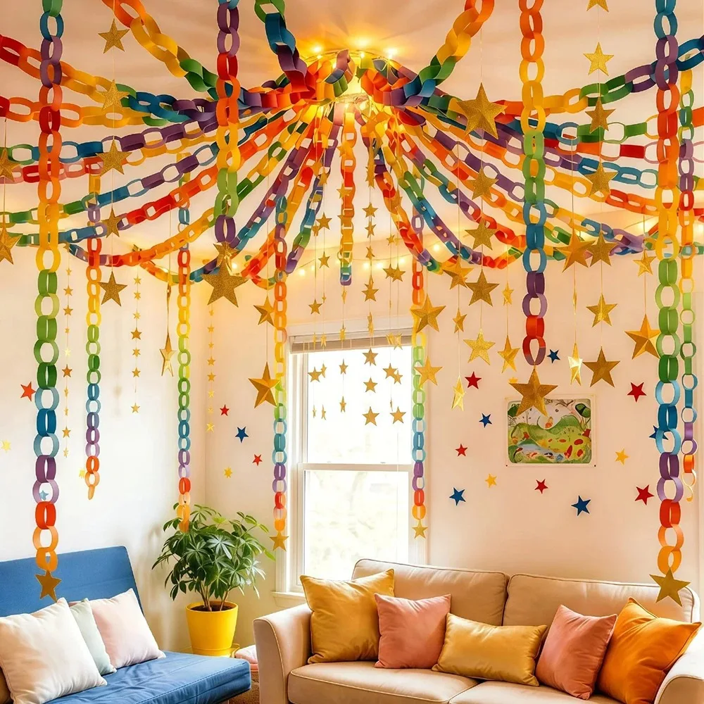 100 Stück/Set Bunte Papierketten-Girlanden mit Doppelseitigem Klebeband DIY Konstruktions-Papierketten für Geburtstag Kinderparty Dekoration – Detail 4