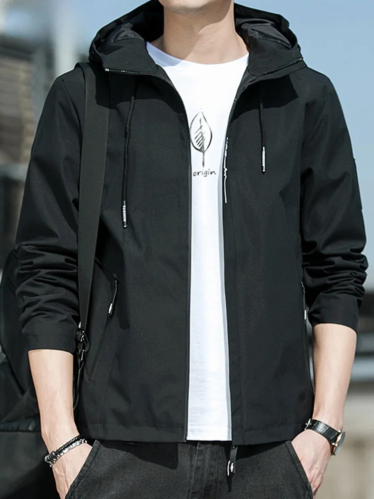 

Men's Casual Hooded Jaet Outerwear Spring Autumn Loose Workwear Sports Faion Ci Sle Polyester Long Sve Zipper Closure