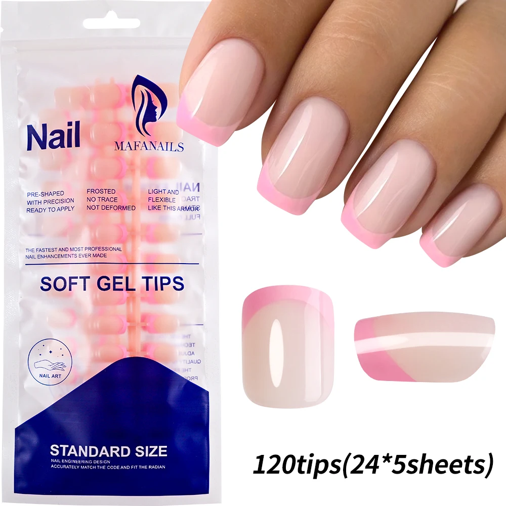 Press On Nails Square Glossy Rainbow Lines False Nail Tips Set_voghion.com