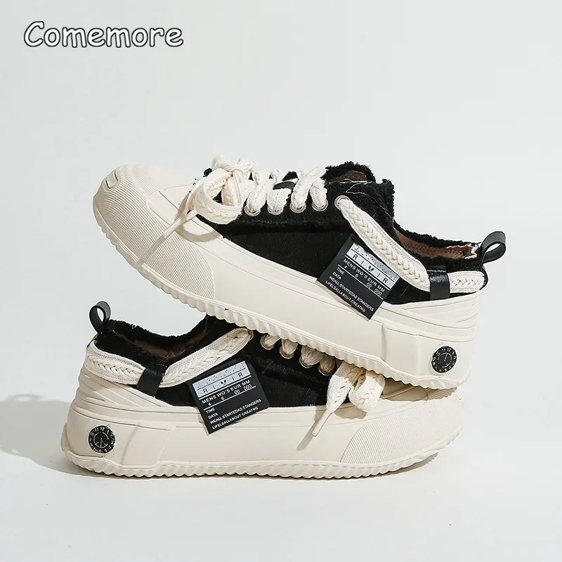 Comemore White Women\'s Shoes 2023 New Trend Casual Flat Shoe Students Sports Autumn Sneakers Fashion Canvas Platform Female 2024