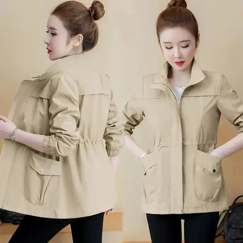 Slimming Women's Jacket Stand Collar Full Sleeve Spring Autumn Fashionable Coat Waist-Cinching Trend