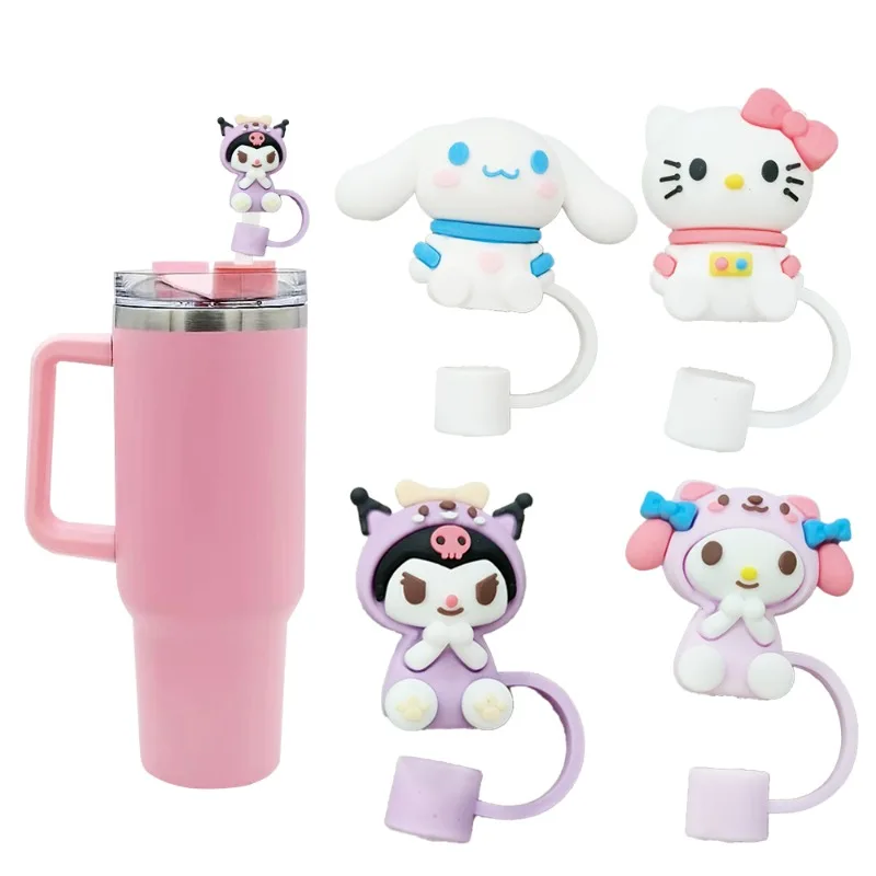 MINISO 빨대 커버 캡, 산리오 헬로 키티 쿠로미 시나모롤 애니메이션 귀여운 빨대 토퍼, 실리콘 빨대 캡, 빨대 액세서리