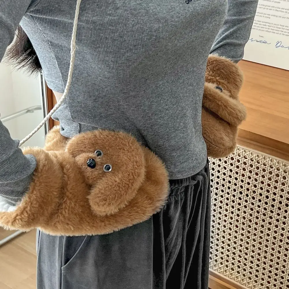 Fashion Cute Puppy Fur Gloves Warm Cartoon Dog Gloves Windproof Thicken Toy Poodle Mitten Winter