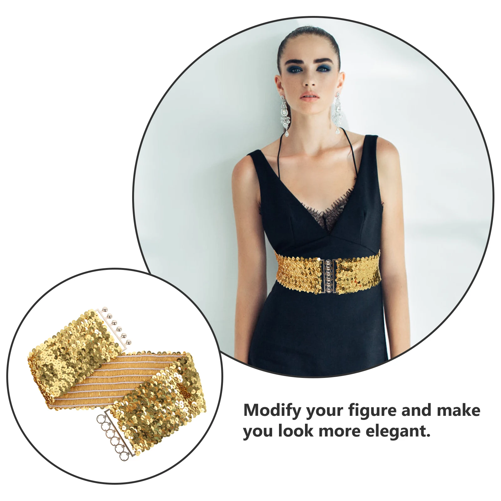 

Sequin Elastic Belt Silver Women Dress Fashion Belts Stretchy Wide Buckle Comfortable Versatile Outfit Accessories