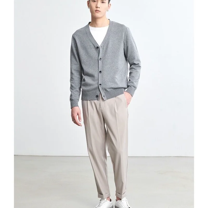 Men's Clothing Autumn Winter Long Sleeve Tops T-Shirts V-neck Versatile Fashion Comfortable Popularity Simple Solid Color Coat