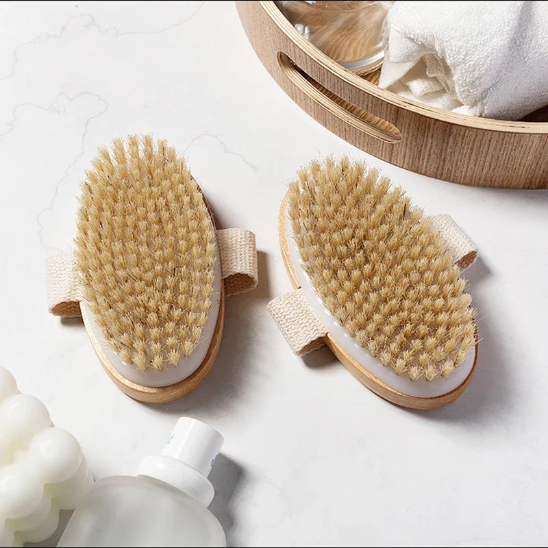 Brosse à poils naturels, douce, humide et sèche, pour le corps, SPA, masseur de bain, maison