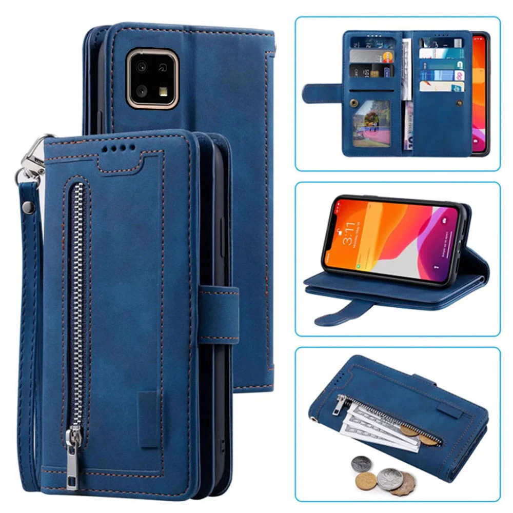 9 Cards Wallet Case For Sharp Sense 4 4G/5G Case Card Slot Zipper Flip Folio with Wrist Strap Carnival Sharp Sense4 Lite Cover