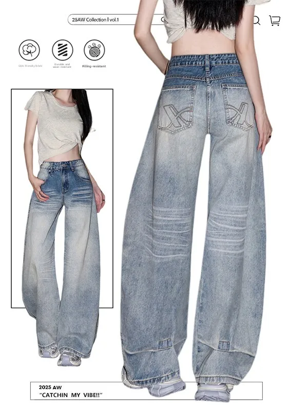 

plus Size American Style Jeans Women Trendy High Waist Straight Leg Loose Slimming Pants Casual Denim High Quality
