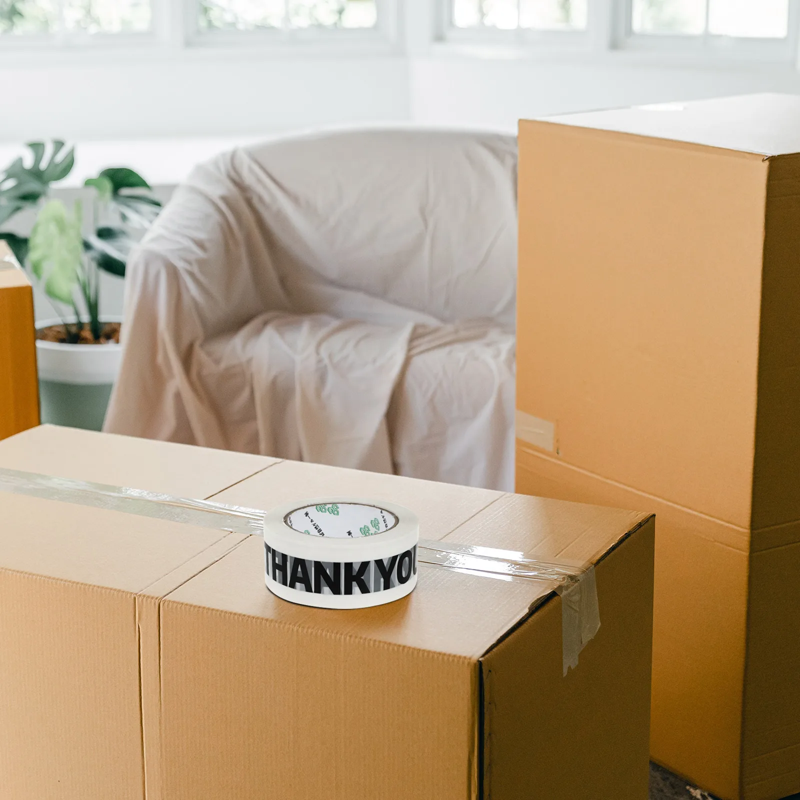 

1 Roll Plastic Gift Wrapping Tape Creative Festival Decorative Thank You Printed Adhesive Multipurpose Sealing DIY Tape