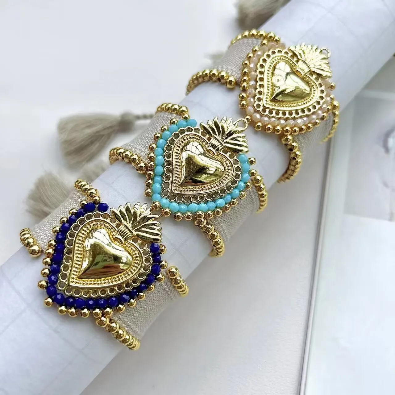 3PCS, 2023 New Braided Crystal Heart Bracelet Adjustable Rope For Women Woven Bracelet Tassel Friendship Lovers Bracelet Gift