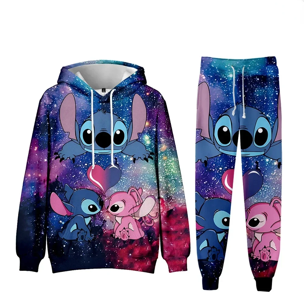 

MINISO Disney New Stitch Printed Hooded Sweatshirt Trousers and Leggings Suit for Adults and Children The Best Gift for Children