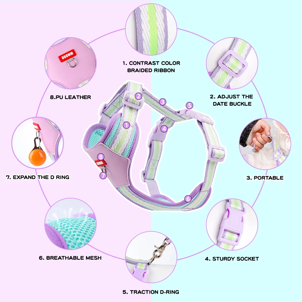جديد ملون الحيوانات الأليفة H-سخير مجموعة بو تنفس شبكة الكلب تسخير قابل للتعديل سهلة على الخروج قسط جودة تسخير الكلب
