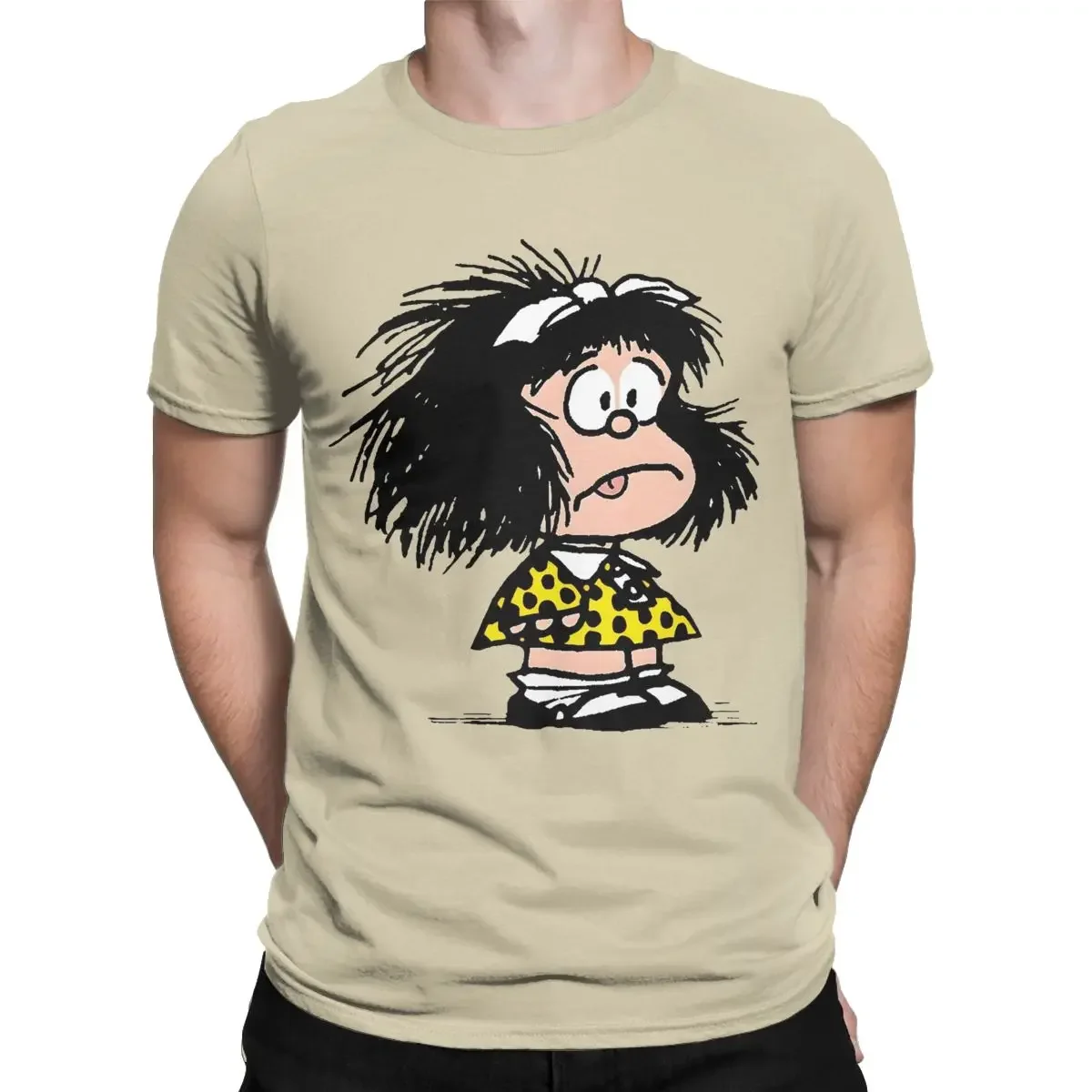 Mafalda Sad T-Shirt Men Vintage Cotton Tee Shirt Round Neck Short Sleeve T Shirts Summer Tops