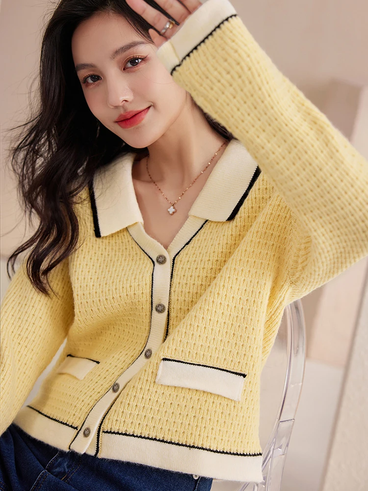 Korean Fashion Knitted Cardigan Women 2024 New Solid Color Lapel Sweater Casual Versatile Chic Long Sleeve Tops