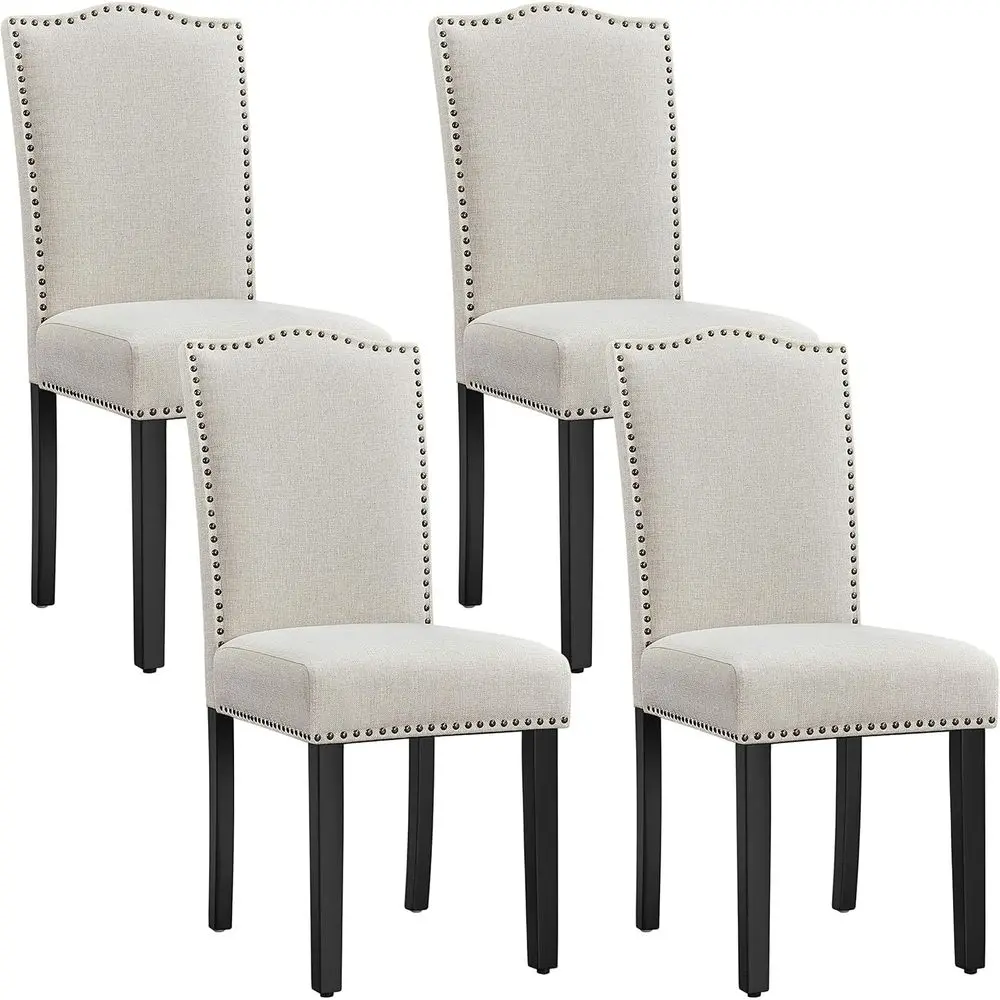 

4-Piece Fabric-Upholstered Dining Chairs Set with Solid Wood Legs for Modern Kitchen, Beige