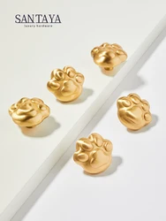 SANTAYA Cute Cat Paw Cabinet Knobs and Handles Lovely Drawer Wardrobe Pulls for Children's Room Solid Brass Furniture Hardware