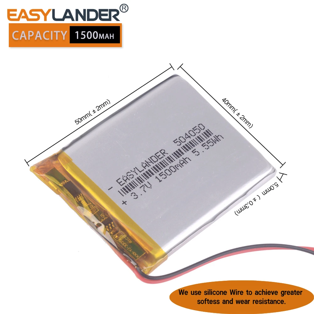Silicone Wires 3.7V 1500mAh 504050 Rechargeable Lithium Li-ion Polymer Battery replacement navigator Batteries 484251 504252