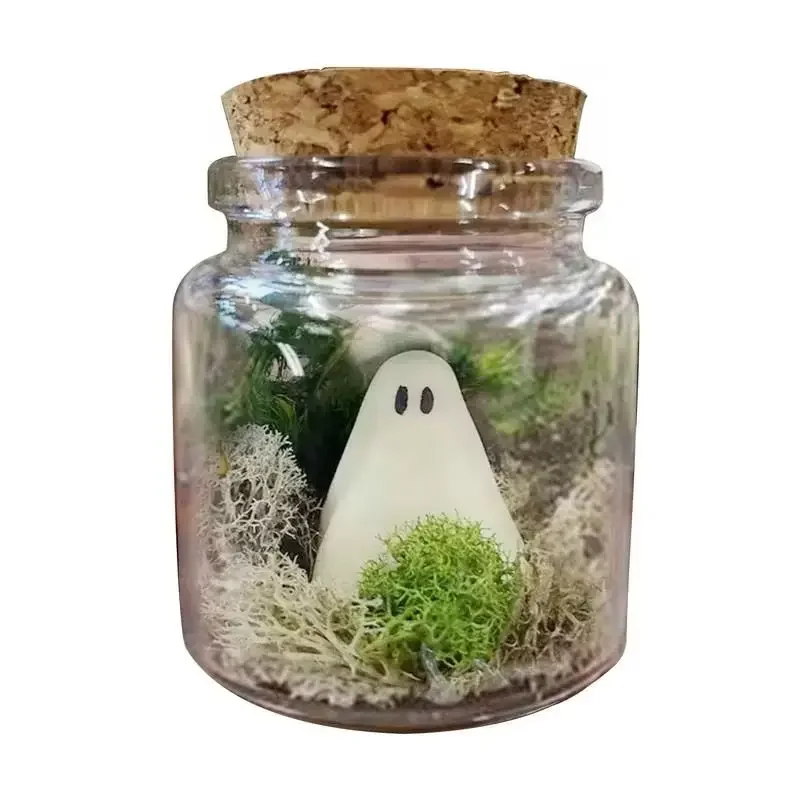 Pet Ghost In Bottle Glow-In-The-Dark Ghost In A Bottle Ghost Statue With Moss In Glass Glowing Ghost In A Jar Halloween Figurine