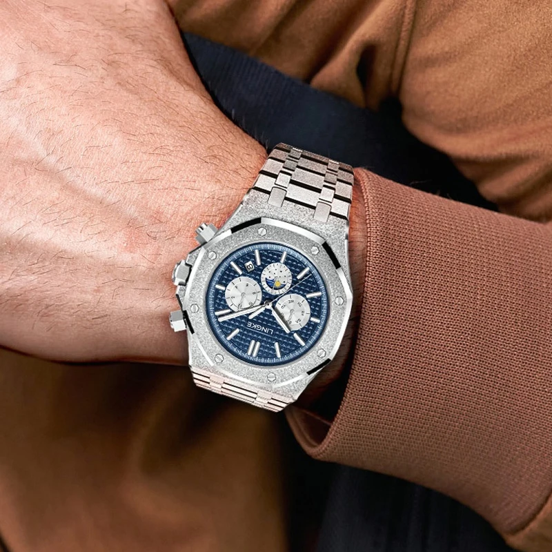 LINGKE классические мужские часы, трендовые модные оригинальные механические часы для мужчин, водонепроницаемые наручные часы из тонкой стали с сапфировым стеклом и датой