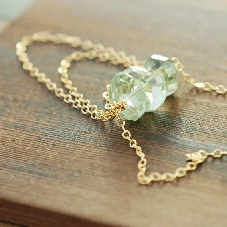 Green Amethyst Gold Necklace, Slinky Gemstone Amethyst Necklace, February Birthstone Boho Chic Jewelry