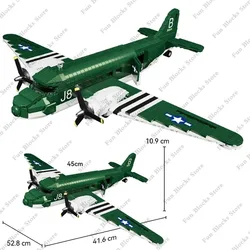 WW2 US Military Transport Aircraft Building Blocks Creative Fighter Douglas C-47 Plane Model Bricks DIY Assemble Toys Kid Gifts