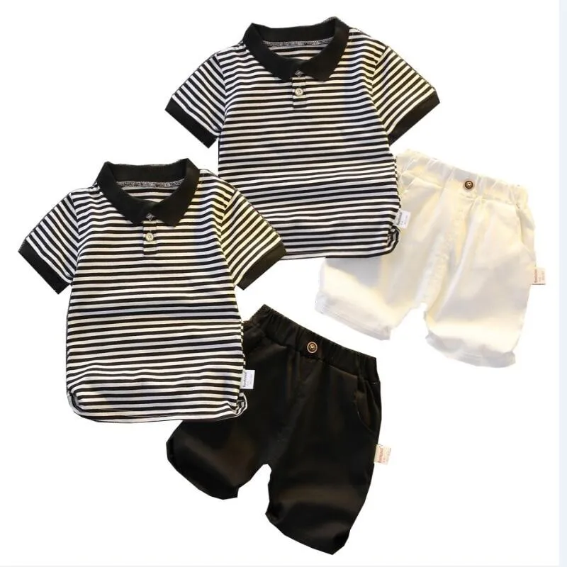 1-5 Year Short Sleeve Stripe Shirt + Shorts 2-Piece Clothing Set Summer Baby Boys Cotton Tracksuit Navy Uniform Clothes Suit New