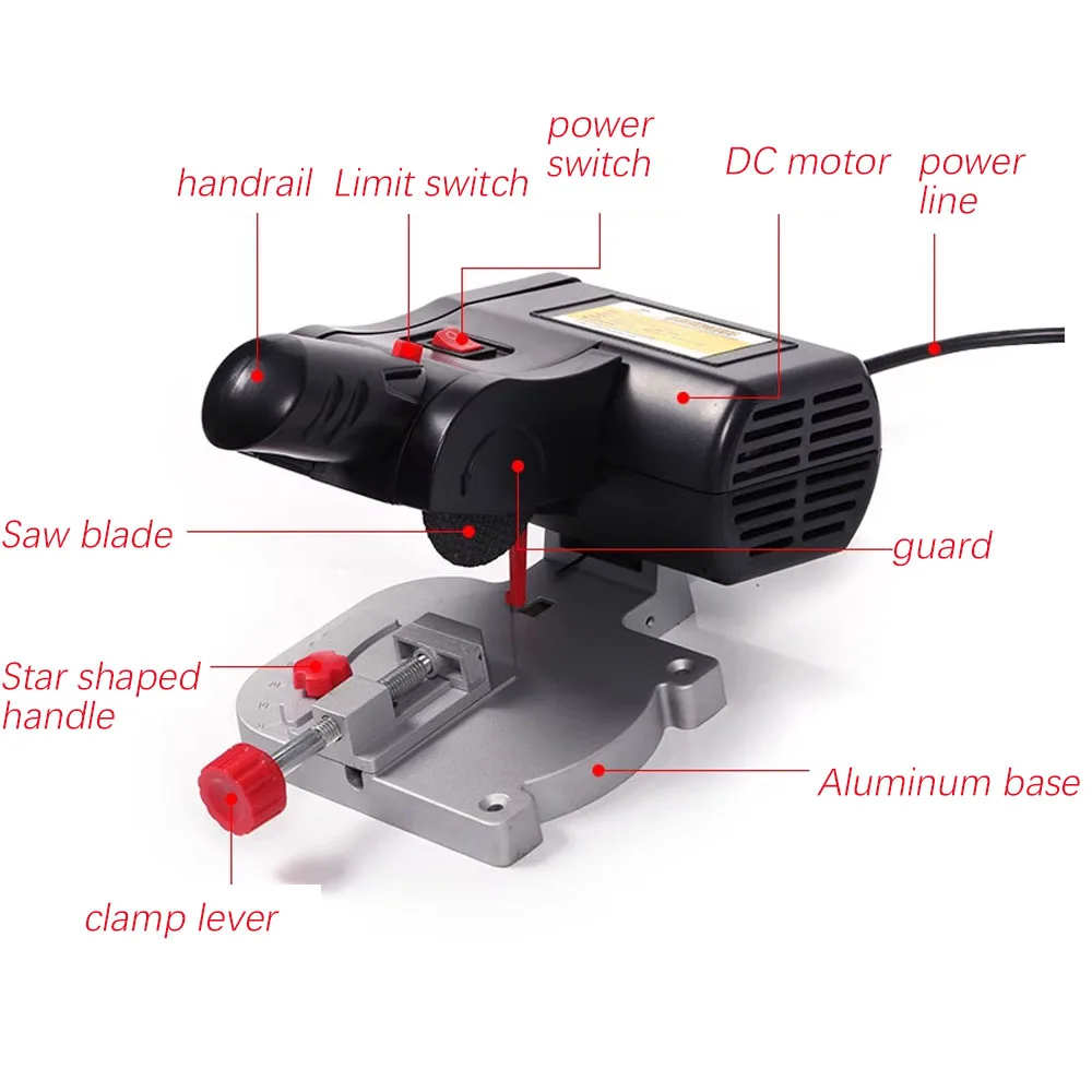 0-45 Miter Degree Mini Cut-off Miter Saw for Cutting Metal Wood Plastic Arts & Crafts 110V Power Benchtop Cut Off Miter Saw