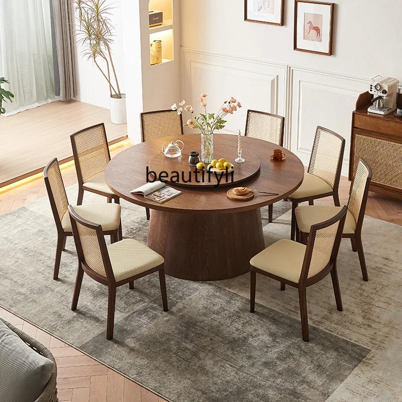 Solid Wood Dining Tables and Chairs Restaurant Hotel Combination B & B Nordic Homestay round Dining Table Dining Table