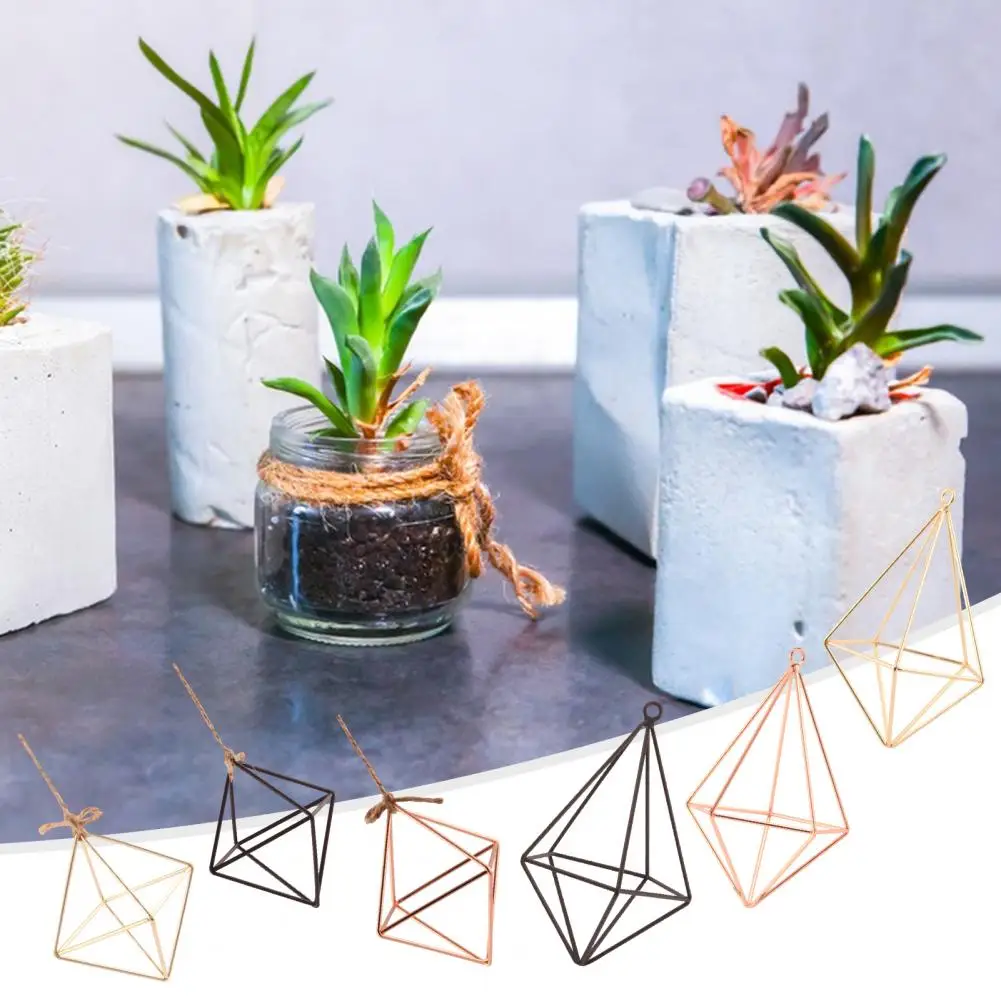 Metal Plant Stand Air Plant Holder Geometric Glass Terrarium Propagation Station with Iron Stand Colored for Home for Plant