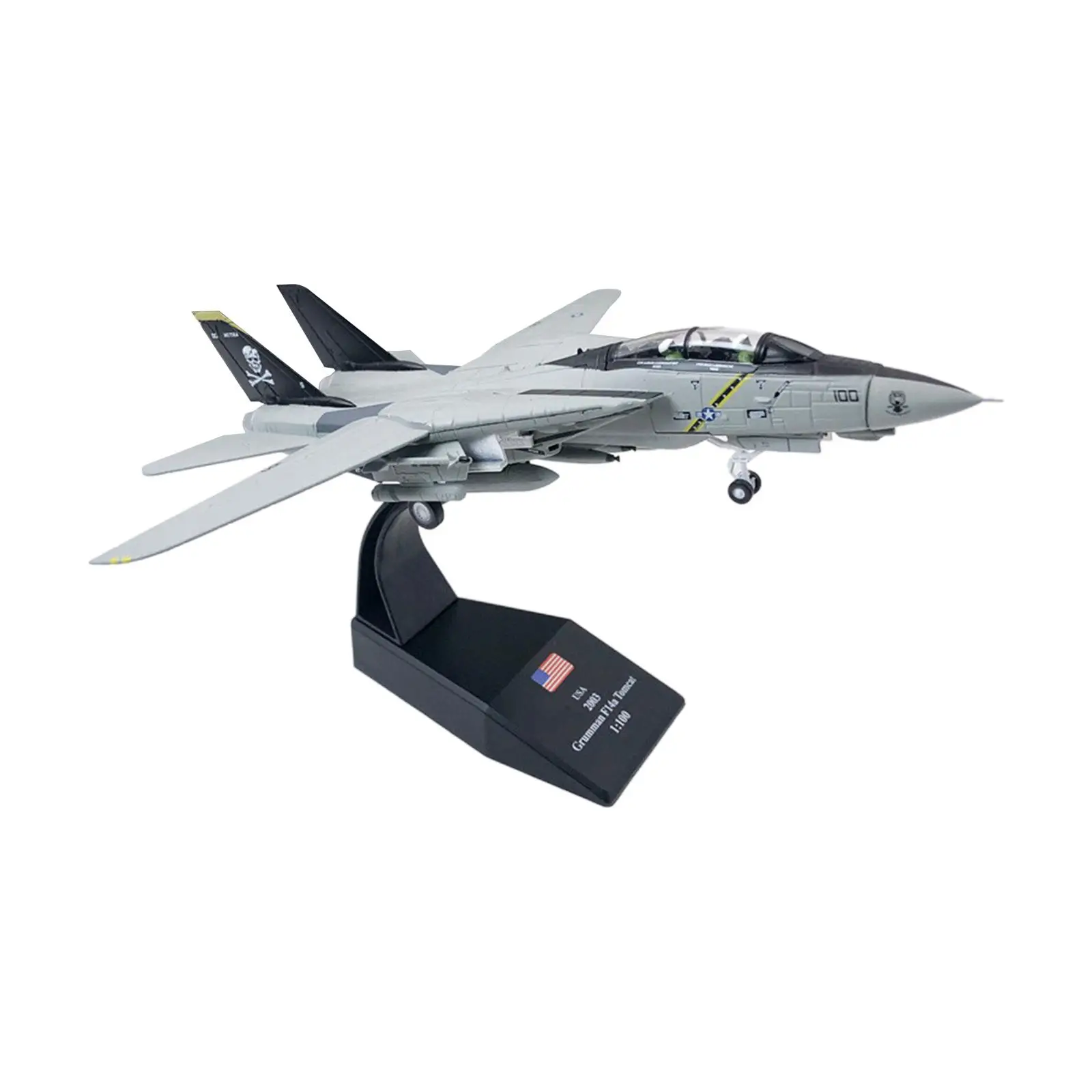 1/100 Scale Diecast F14 Fighter with Stand Display Alloy Plane Aircraft Model Kids Toy