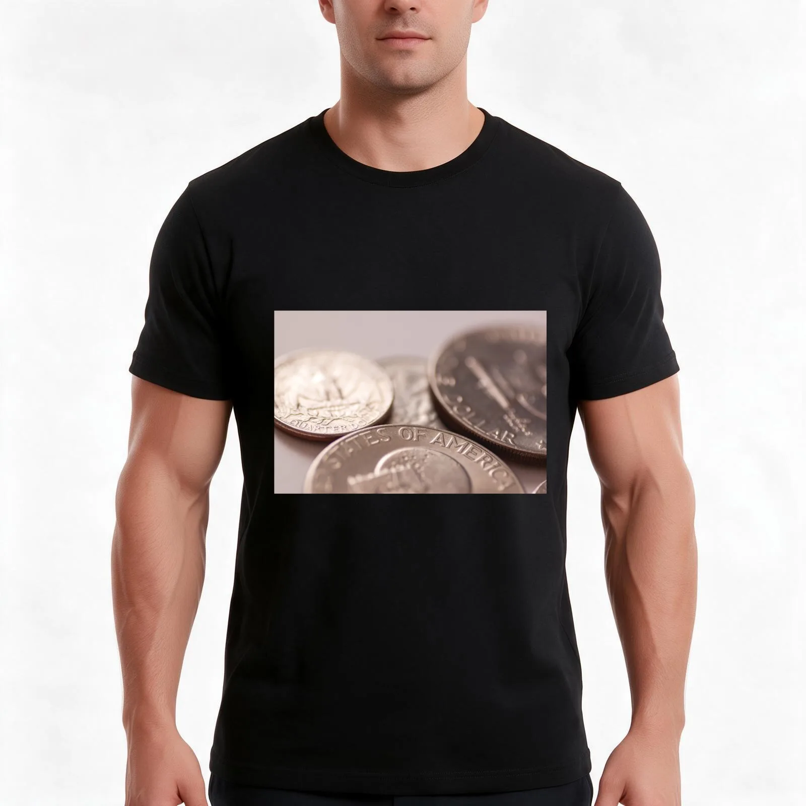 QUARTER DOLLAR T-Shirt, Summer Casual Cotton Tee, Oversized Streetwear Tops, Vintage Graphic Print, Loose Fit Short Sleeve
