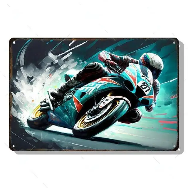 Motorcycle Racing Vintage Metal Poster Racer Athlete Retro Tin Sign Auto Club Wall Art Decoration Plaque Home Decor Aesthetic