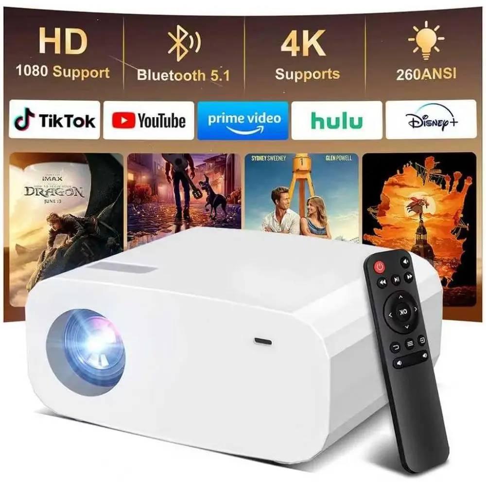 

Portable Outdoor Smart Projector with 1080P Support, Built-in Apps, Bluetooth Connectivity, and Auto Keystone Correction