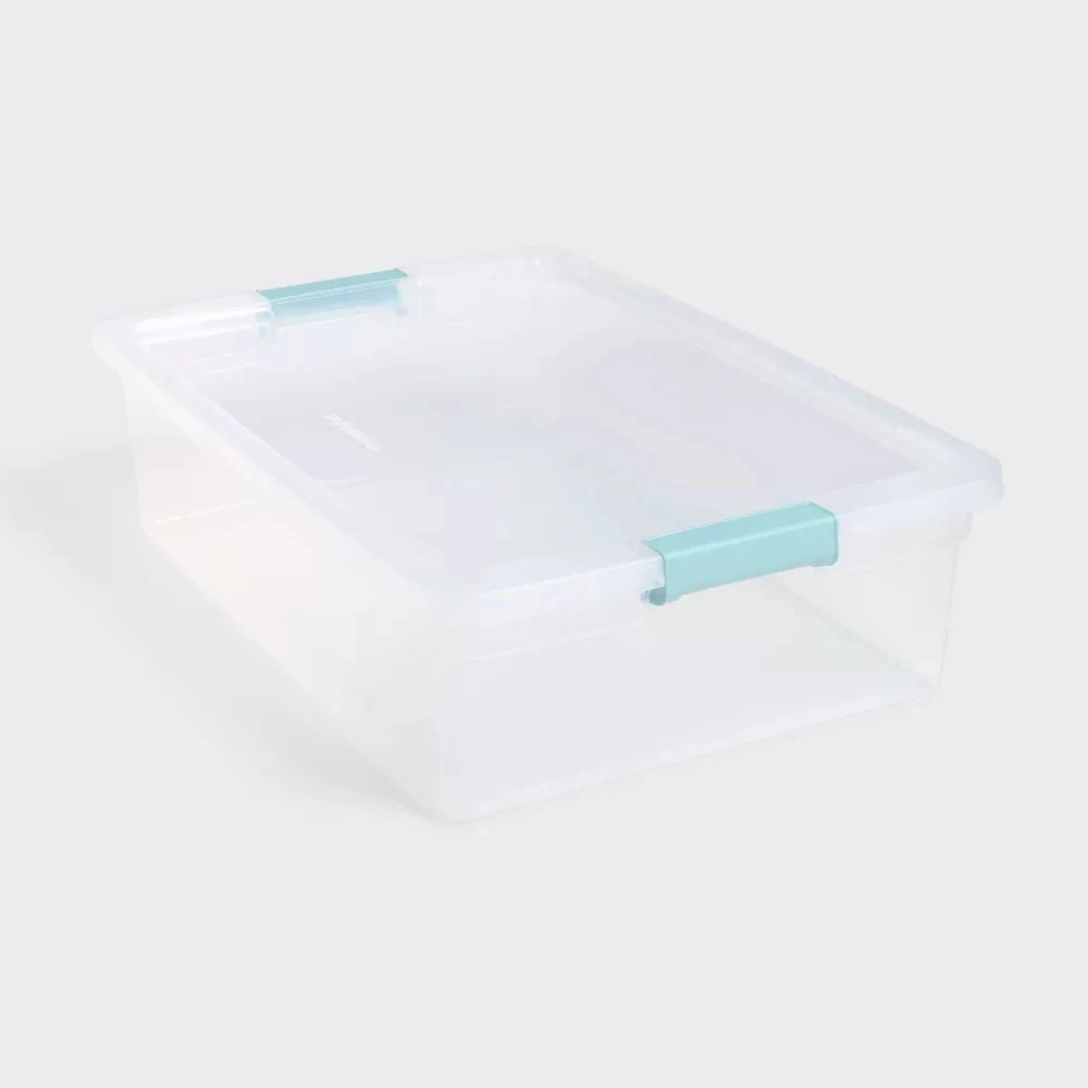 

32qt Stackable Flat Storage Container Box with Latch Lids for Organizing,Clear Plastic Under Bed Storage Bin for Shoe Clothe Toy