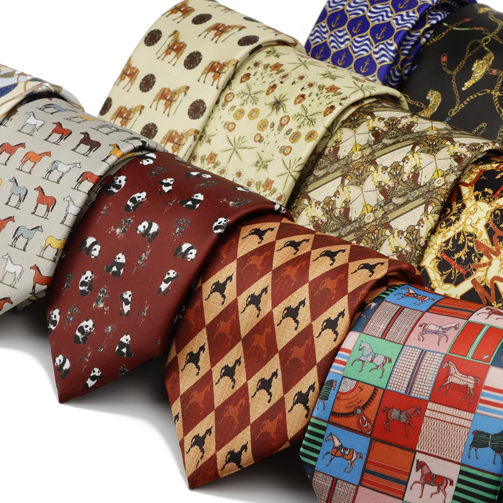 Мужской и женский классический галстук из полиэстера с принтом граффити 8 см, животных, лошадей, панды, свадебный индивидуальный деловой галстук, аксессуар, подарок