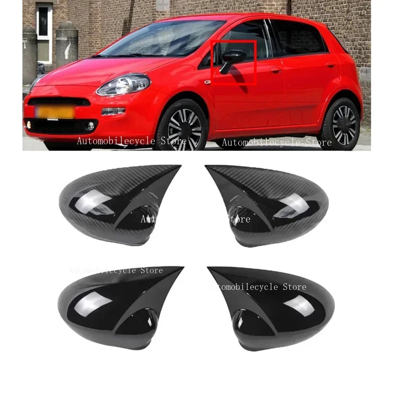 Fit For Fiat Punto 500 2009-2018 Car Rearview Side Mirror Cover Wing Cap Sticker  Door Back View Case Trim Carbon Fiber Look