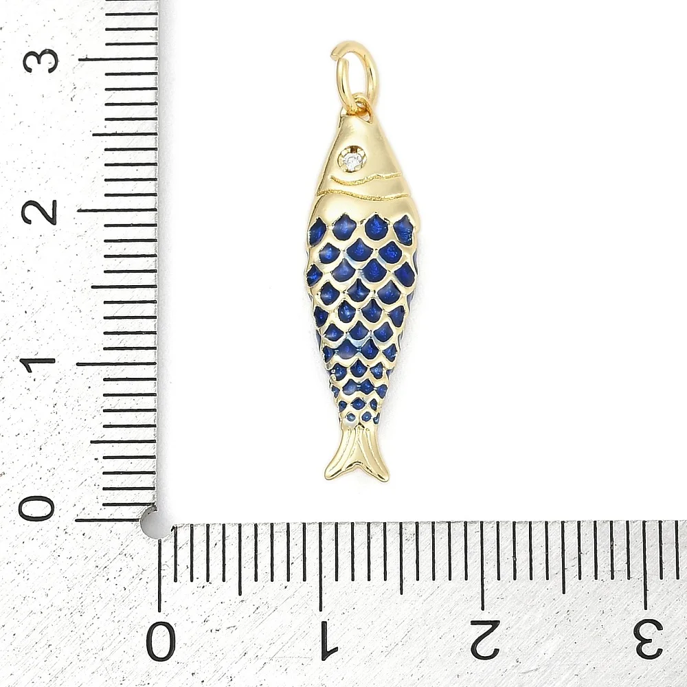 10pcs Brass Fish Charms with Cubic Zirconia, Lead Free Cadmium Free Rack Plated Pendants with Jump Rings for Jewelry Making