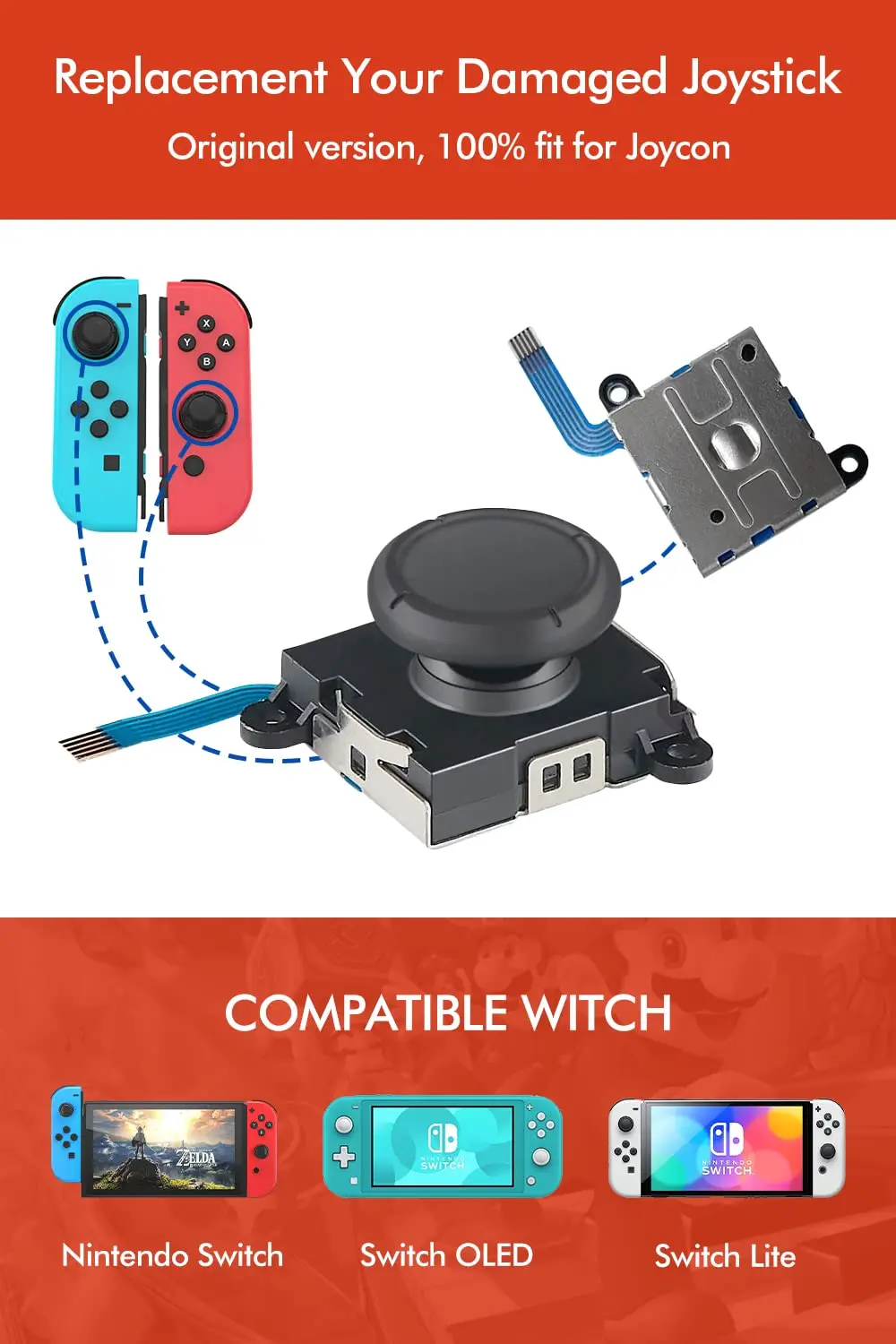 for Nintendo Switch NS Lite Joycon 3D Analog Sensor Joystick Module Replacement for Switch Controller Left Right Thumb Stick Cap