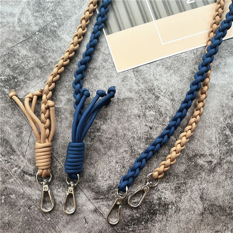 Rope to Hang the Mobile Cord Pink Strips Key Ring Lanyard Handmade Exquisite Phone Shell Shoulder Strap Metal Circle Bag Strap