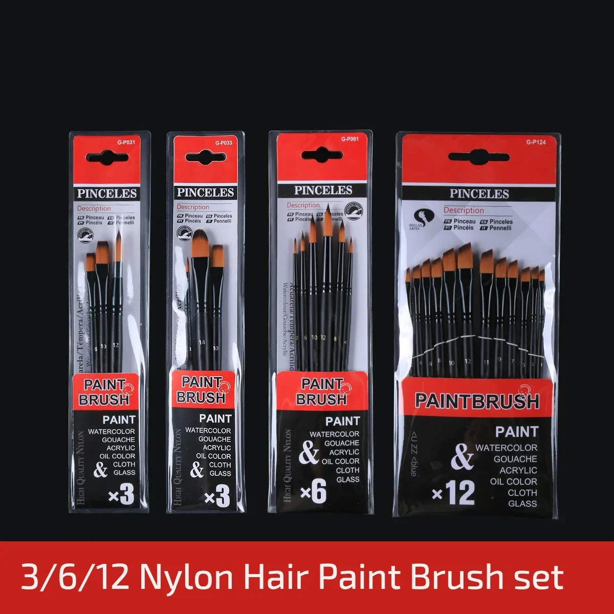 Nylon Hair Brush 3/6/12 PVC Thickened Soft Bag Painting Brush Watercolor Watercolor Watercolor Digital Oil Painting Acrylic Pen