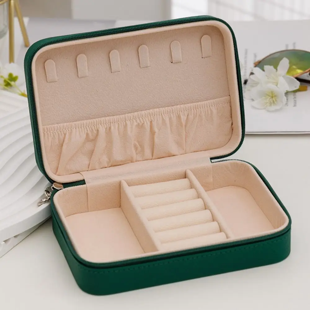 Leather Trinkets Storage Organizer Large Capacity Solid Color Portable Jewelry Organizer Dustproof Simple Jewelry Storage Case